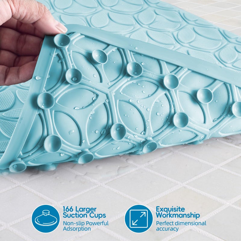 WRISIN Bathtub Mat Non Slip with Suction Cups - 100% Rubber Bathroom Mat Textured for Bath Tub Shower Safety - Soft on Touch - BPA/PVC Free - Pet Dog Bath Mat - Machine Washable - 16 ? 28 Inch(Blue) - Image 3